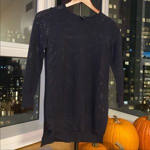 Ann Taylor Mesh Stitch Sweater 3/4 Sleeve Navy